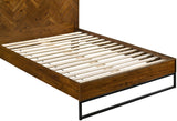 Reed Mid Century Engineered Wood Bed with Chevron Design and Sleek Black Base for Modern Elegance