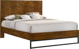 Reed Mid Century Engineered Wood Bed with Chevron Design and Sleek Black Base for Modern Elegance