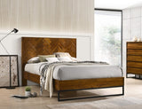 Reed Mid Century Engineered Wood Bed with Chevron Design and Sleek Black Base for Modern Elegance