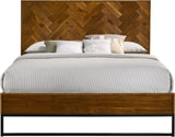 Reed Mid Century Engineered Wood Bed with Chevron Design and Sleek Black Base for Modern Elegance