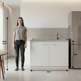 TUHOME Napoles Utility Sink Cabinet with Integrated Steel Sink, Double Door Storage, Interior Shelf and Durable Aluminum Countertop Offering Practical Organization and Functional Workspace.