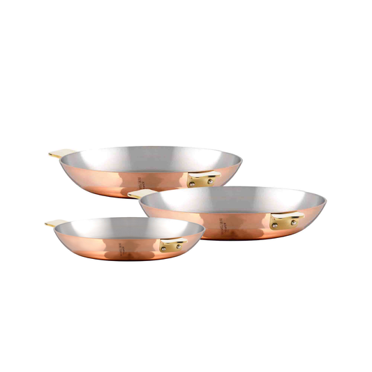 Mauviel Art Déco Copper 3-Piece Round Pan 6.3-In, Round Pan 7.9-In and Round Pan 10.2-In Set With Brass Handles