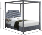 Rowan Velvet Canopy Bed with Luxurious Tufting and Chrome Nailheads for a Regal Bedroom Retreat