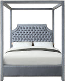 Rowan Velvet Canopy Bed with Luxurious Tufting and Chrome Nailheads for a Regal Bedroom Retreat