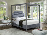 Rowan Velvet Canopy Bed with Luxurious Tufting and Chrome Nailheads for a Regal Bedroom Retreat