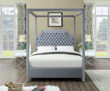 Rowan Velvet Canopy Bed with Luxurious Tufting and Chrome Nailheads for a Regal Bedroom Retreat