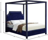 Rowan Velvet Canopy Bed with Luxurious Tufting and Chrome Nailheads for a Regal Bedroom Retreat