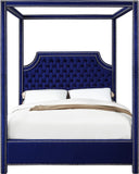 Rowan Velvet Canopy Bed with Luxurious Tufting and Chrome Nailheads for a Regal Bedroom Retreat