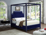 Rowan Velvet Canopy Bed with Luxurious Tufting and Chrome Nailheads for a Regal Bedroom Retreat