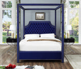 Rowan Velvet Canopy Bed with Luxurious Tufting and Chrome Nailheads for a Regal Bedroom Retreat