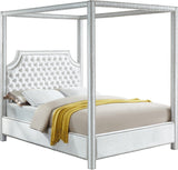 Rowan Velvet Canopy Bed with Luxurious Tufting and Chrome Nailheads for a Regal Bedroom Retreat