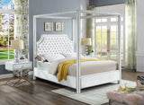 Rowan Velvet Canopy Bed with Luxurious Tufting and Chrome Nailheads for a Regal Bedroom Retreat