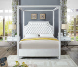 Rowan Velvet Canopy Bed with Luxurious Tufting and Chrome Nailheads for a Regal Bedroom Retreat
