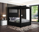 Royal Velvet Canopy Bed – Luxurious Contemporary Design with Deep Tufting for Elegant Bedrooms