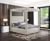 Royal Velvet Canopy Bed – Luxurious Contemporary Design with Deep Tufting for Elegant Bedrooms