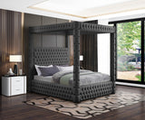Royal Velvet Canopy Bed – Luxurious Contemporary Design with Deep Tufting for Elegant Bedrooms