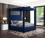 Royal Velvet Canopy Bed – Luxurious Contemporary Design with Deep Tufting for Elegant Bedrooms