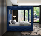 Royal Velvet Canopy Bed – Luxurious Contemporary Design with Deep Tufting for Elegant Bedrooms