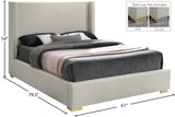 Royce Mid Century Modern Bed with Wingback Headboard and Stylish Gold & Chrome Legs for Elegance