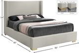 Royce Mid Century Modern Bed with Wingback Headboard and Stylish Gold & Chrome Legs for Elegance