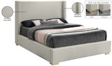 Royce Mid Century Modern Bed with Wingback Headboard and Stylish Gold & Chrome Legs for Elegance