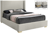 Royce Mid Century Modern Bed with Wingback Headboard and Stylish Gold & Chrome Legs for Elegance