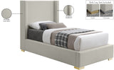 Royce Mid Century Modern Bed with Wingback Headboard and Stylish Gold & Chrome Legs for Elegance