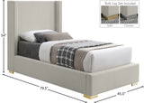 Royce Mid Century Modern Bed with Wingback Headboard and Stylish Gold & Chrome Legs for Elegance