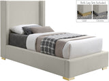 Royce Mid Century Modern Bed with Wingback Headboard and Stylish Gold & Chrome Legs for Elegance