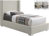 Royce Mid Century Modern Bed with Wingback Headboard and Stylish Gold & Chrome Legs for Elegance