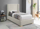 Royce Mid Century Modern Bed with Wingback Headboard and Stylish Gold & Chrome Legs for Elegance