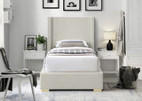 Royce Mid Century Modern Bed with Wingback Headboard and Stylish Gold & Chrome Legs for Elegance