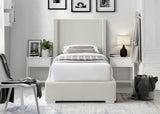 Royce Mid Century Modern Bed with Wingback Headboard and Stylish Gold & Chrome Legs for Elegance