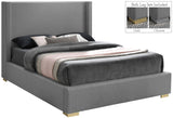 Royce Mid Century Modern Bed with Wingback Headboard and Stylish Gold & Chrome Legs for Elegance