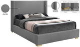 Royce Mid Century Modern Bed with Wingback Headboard and Stylish Gold & Chrome Legs for Elegance