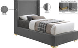 Royce Mid Century Modern Bed with Wingback Headboard and Stylish Gold & Chrome Legs for Elegance