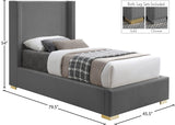 Royce Mid Century Modern Bed with Wingback Headboard and Stylish Gold & Chrome Legs for Elegance