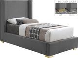 Royce Mid Century Modern Bed with Wingback Headboard and Stylish Gold & Chrome Legs for Elegance