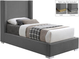 Royce Mid Century Modern Bed with Wingback Headboard and Stylish Gold & Chrome Legs for Elegance