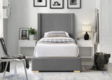 Royce Mid Century Modern Bed with Wingback Headboard and Stylish Gold & Chrome Legs for Elegance