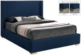 Royce Mid Century Modern Bed with Wingback Headboard and Stylish Gold & Chrome Legs for Elegance