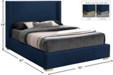 Royce Mid Century Modern Bed with Wingback Headboard and Stylish Gold & Chrome Legs for Elegance