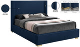 Royce Mid Century Modern Bed with Wingback Headboard and Stylish Gold & Chrome Legs for Elegance