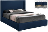 Royce Mid Century Modern Bed with Wingback Headboard and Stylish Gold & Chrome Legs for Elegance