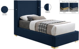 Royce Mid Century Modern Bed with Wingback Headboard and Stylish Gold & Chrome Legs for Elegance