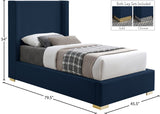 Royce Mid Century Modern Bed with Wingback Headboard and Stylish Gold & Chrome Legs for Elegance