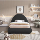 Rudy Contemporary Plush Faux Shearling Fabric Bed with Rounded Headboard for Modern Bedrooms