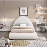 Rudy Contemporary Plush Faux Shearling Fabric Bed with Rounded Headboard for Modern Bedrooms