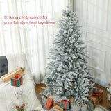 HOMCOM 6ft Artificial Flocked Christmas Tree with Snow Tips, Easy Assembly, Hinged Xmas Tree for Home Office Holiday