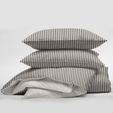 Cruz Ticking Stripes Black-Linen Coverlet Set